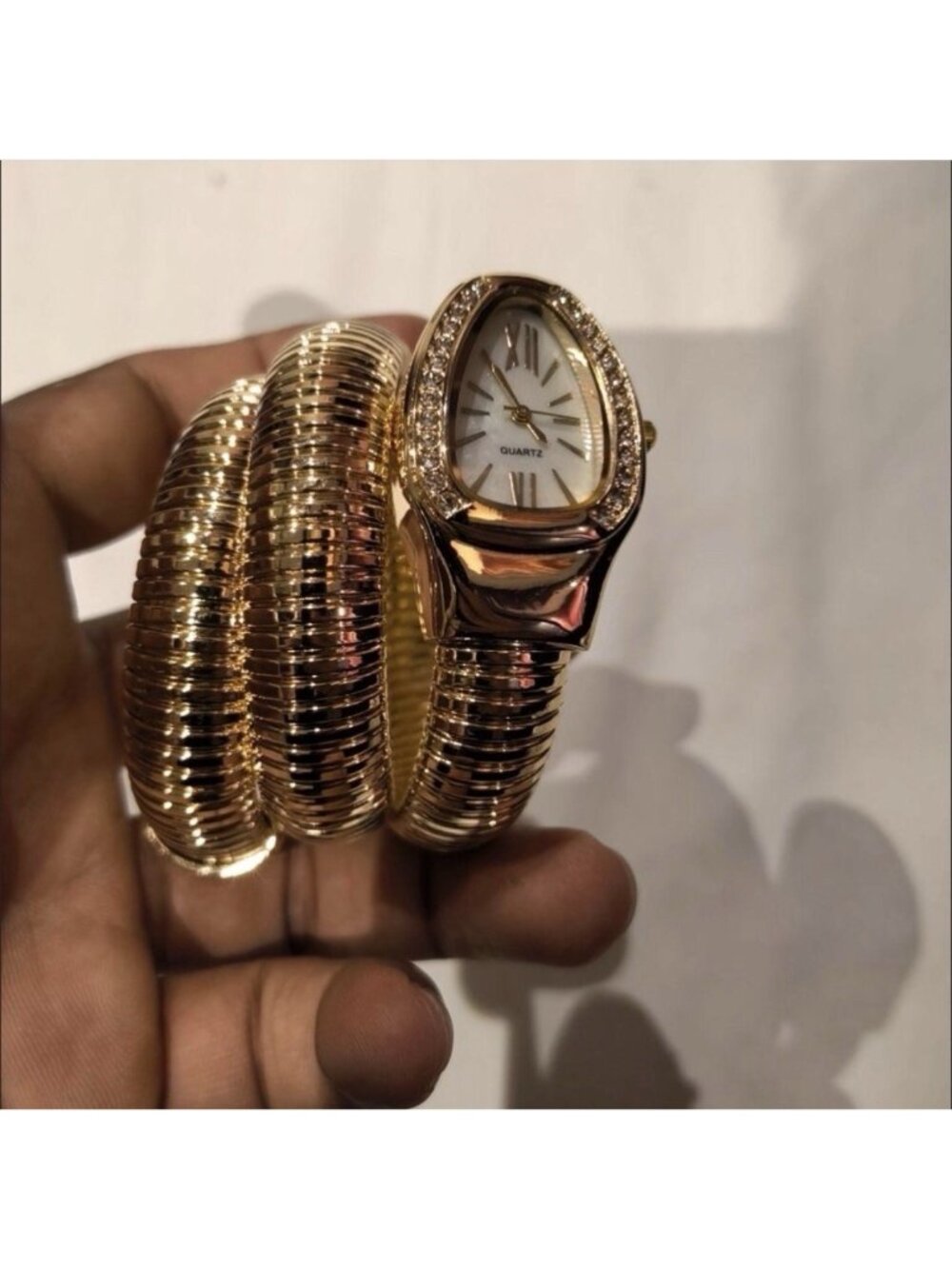 Women’s Gold Tone Snake Coil Wrap Bracelet Watch Rhinestone Teardrop Quartz